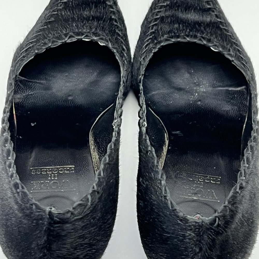 💖Italian Black Genuine Fur Leather Heels by Work In Progress Size 7 - Picture 5 of 10